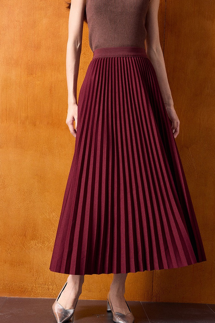 Vintage High-Waist Knit Pleated Midi Skirt