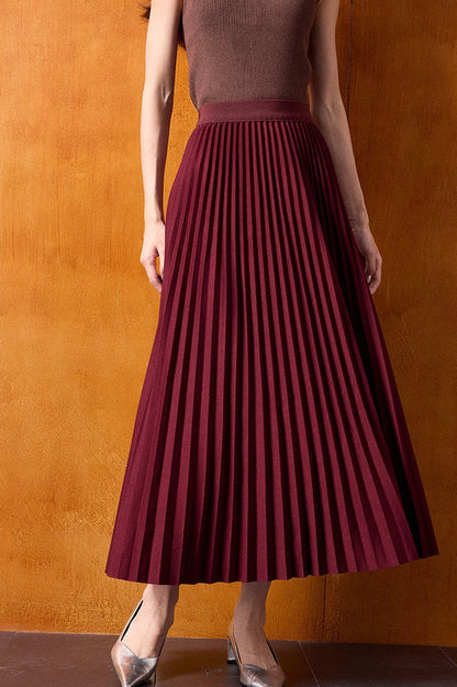Vintage High-Waist Knit Pleated Midi Skirt