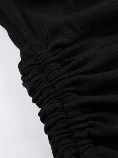 Solid Drawstring Lace Up Long Sleeve Knit