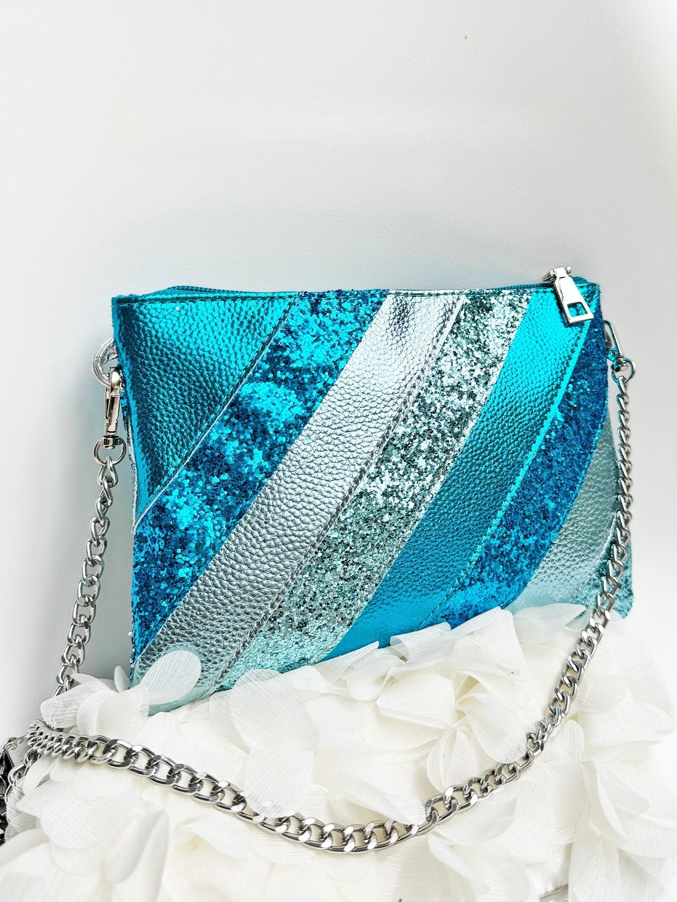 Y2K Metallic PU Leather Patchwork Wristlet