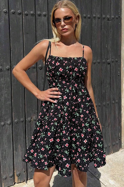 Floral Smocked Spaghetti Strap Mini Dress