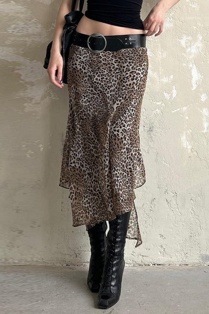 Vintage Leopard Print Low Waist Bodycon Skirt