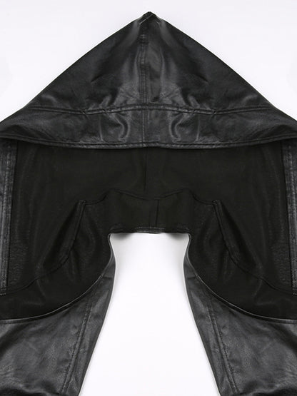 Hooded Ultra Short Leather Smock Jacket