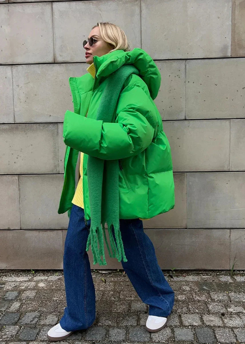 Winter Neon Green Hooded Puffer Jacket