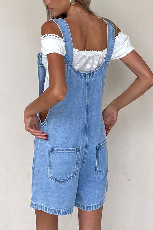 Button Up Pocketed Denim Romper