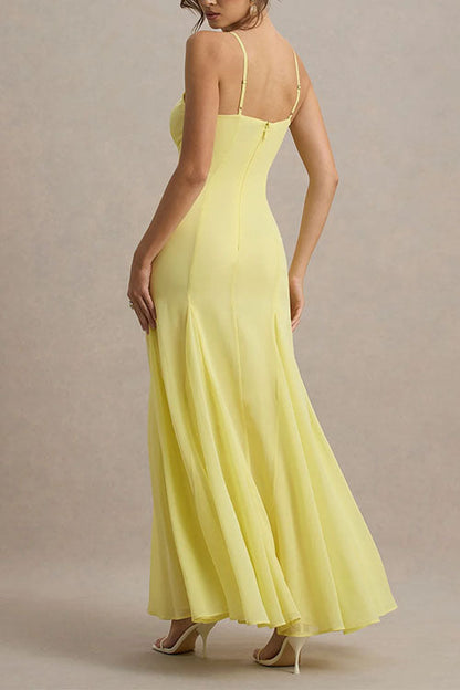 Meridress V Neck Adjustable Strap Bodycon Flare Maxi Dress