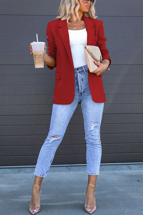 Classic Single Button Back Slit Pocketed Blazer