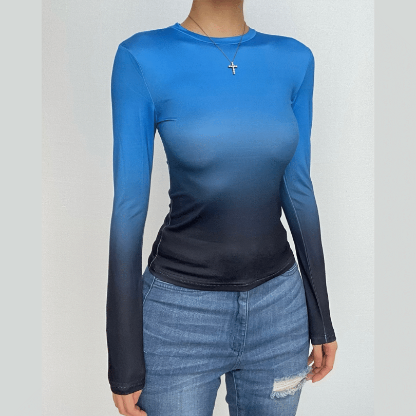 Gradient long sleeve contrast crewneck top