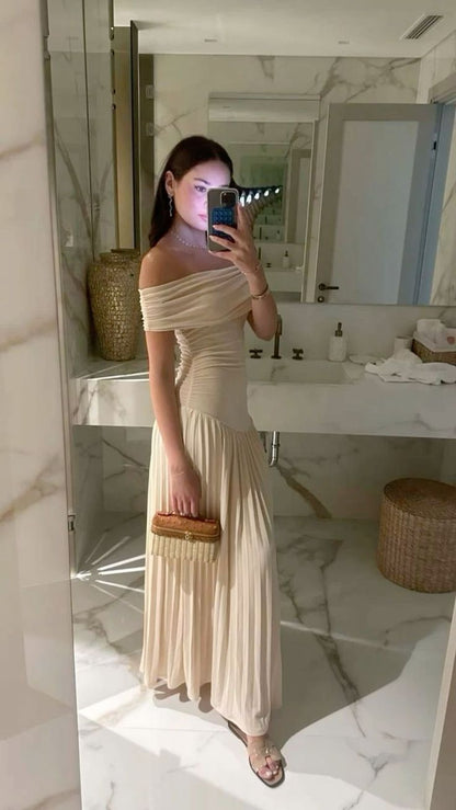 Kamara | Off Shoulder Pleated Maxi Dress