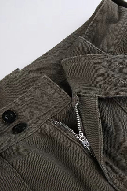 Vintage Multi-Pocket Mid-Waisted Denim Cargo Pant