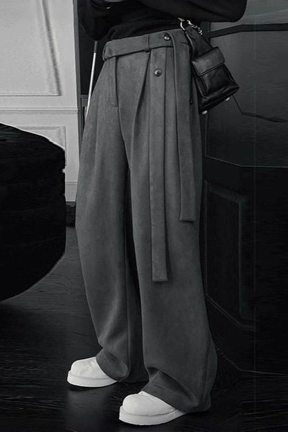 Chic Relaxed Fluid Ribbon Curved Pants