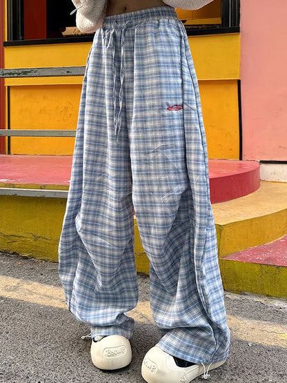 Plaid Print Wide Leg Pants
