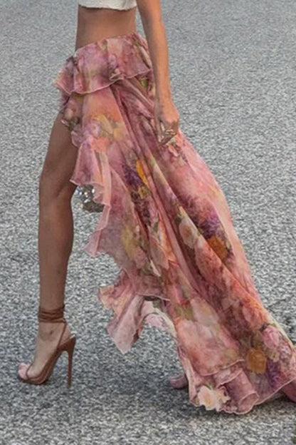 Romantic Floral High Waist Maxi Skirt