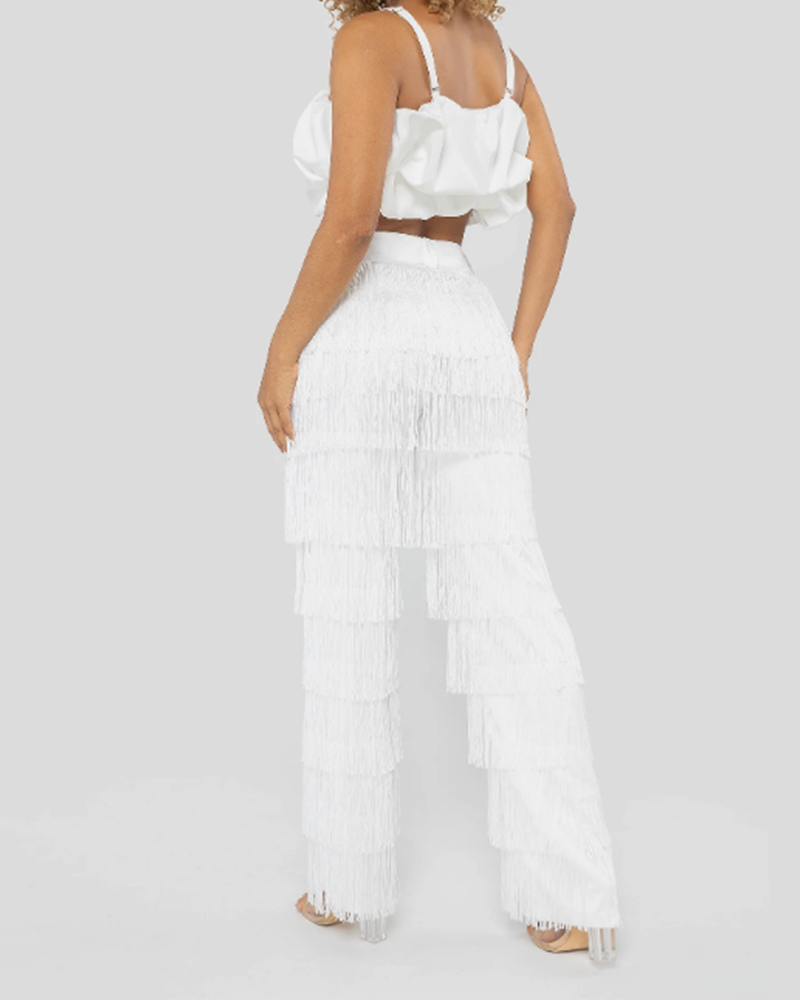Sexy Slim Fitted Fringe Straight Leg Trousers (Pre-Sale)