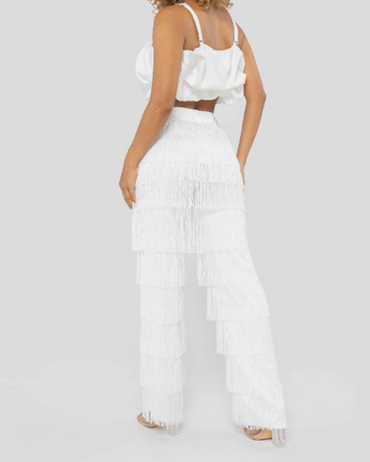 Sexy Slim Fitted Fringe Straight Leg Trousers (Pre-Sale)