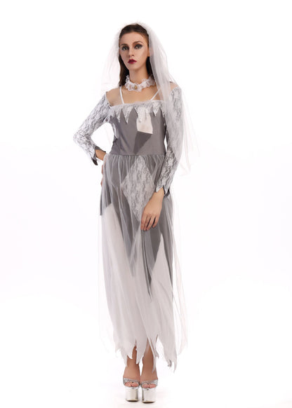 Ghost Bride Costume - Women’s Haunted Wedding Halloween Dress with Veil