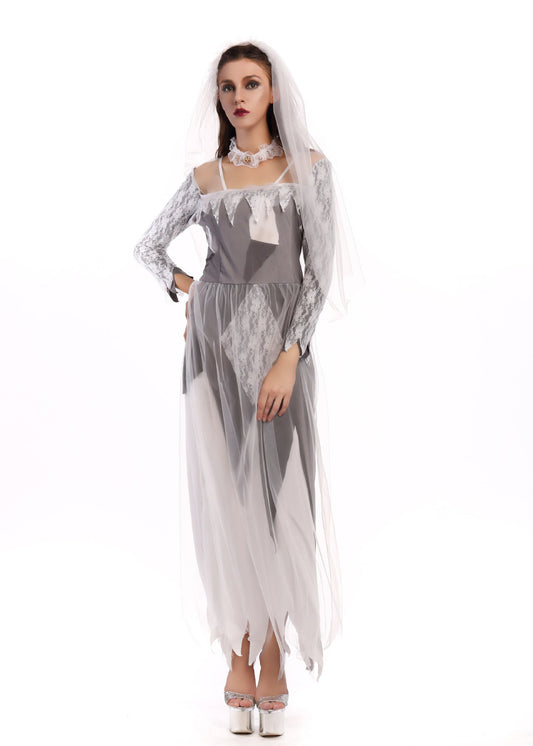 Ghost Bride Costume - Women’s Haunted Wedding Halloween Dress with Veil