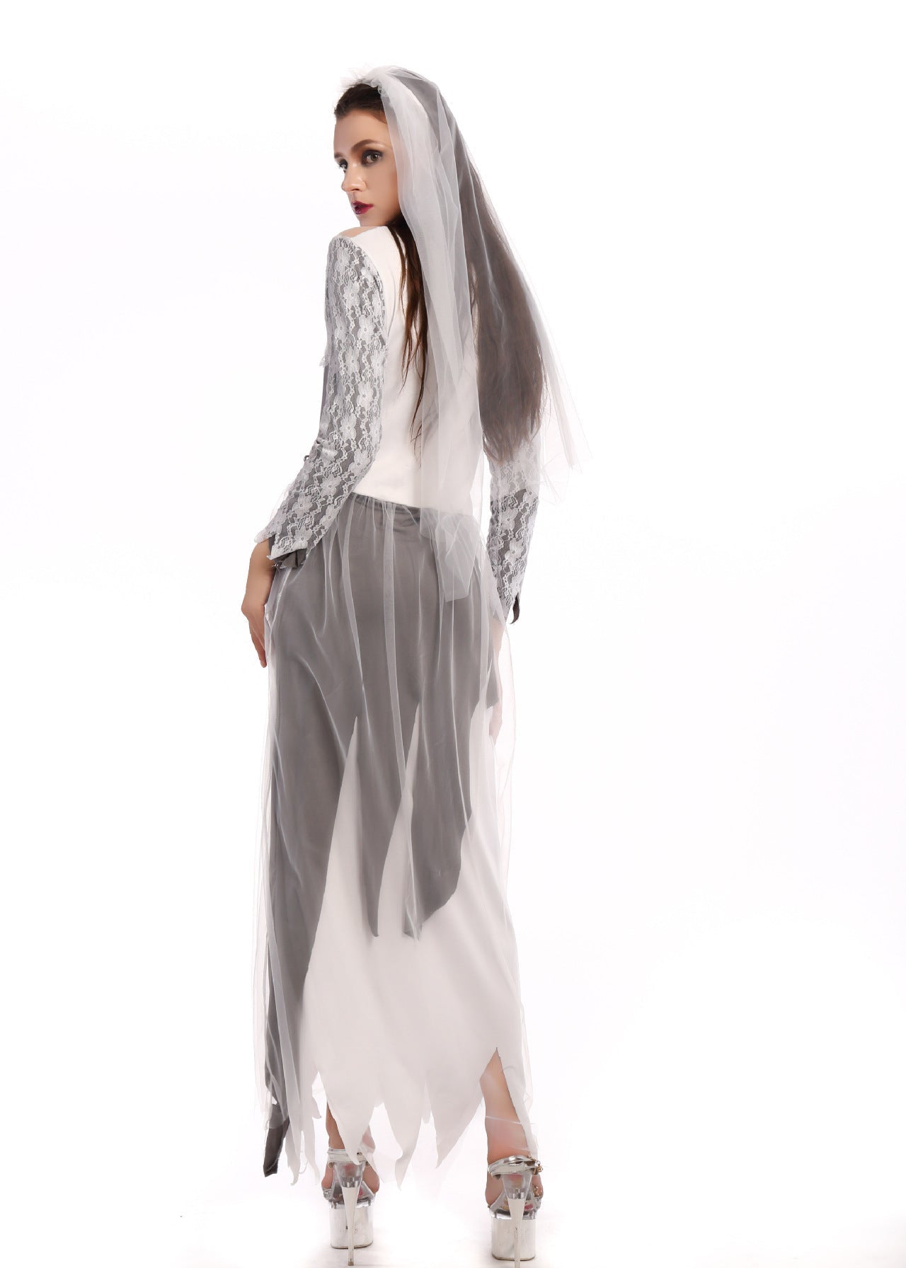 Ghost Bride Costume - Women’s Haunted Wedding Halloween Dress with Veil