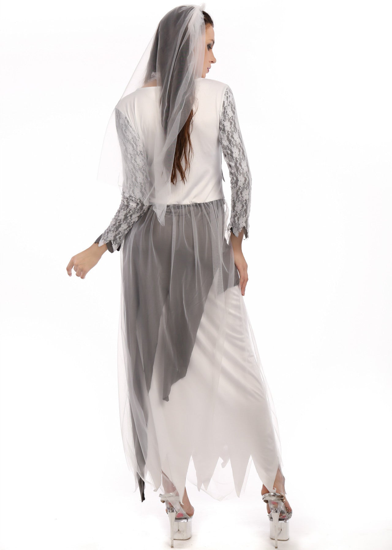 Ghost Bride Costume - Women’s Haunted Wedding Halloween Dress with Veil