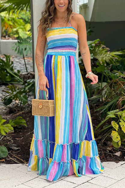 MULTICOLOR SMOCKED TOP MAXI DRESS