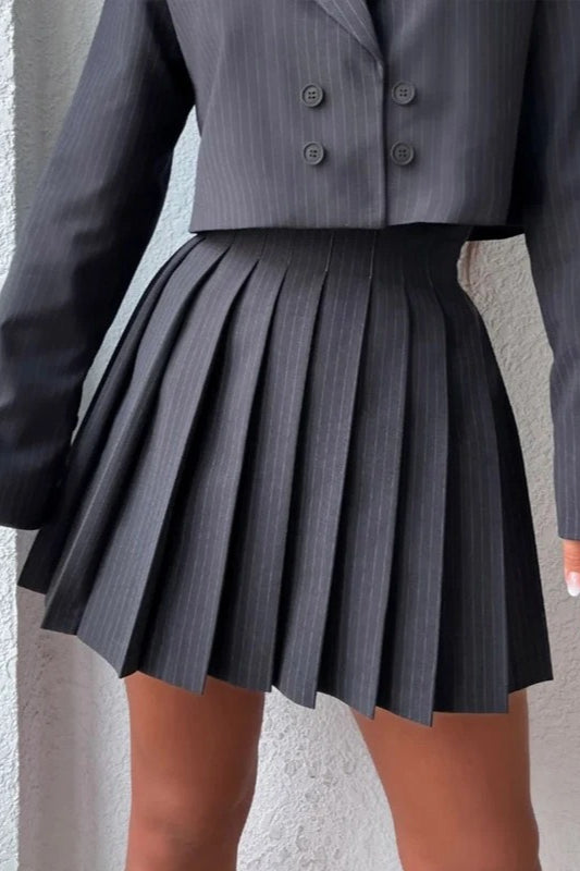 Chic Preppy Blazer Mini Skirt Two Piece Set