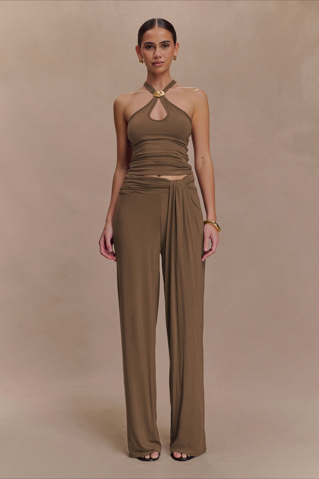 Metal Trim Halter Cutout Chic Tank Top
