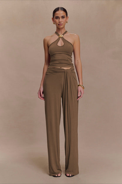 Metal Trim Halter Cutout Chic Tank Top