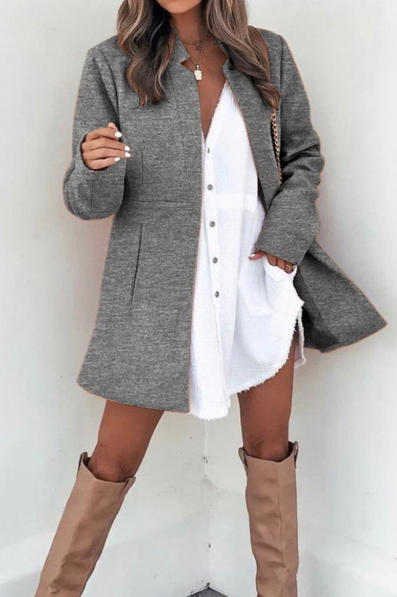 Brushed Wool Solid Long Sleeve Coat