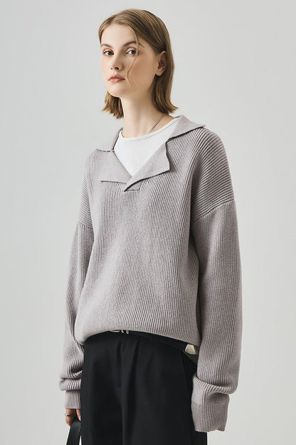 Oversized Lazy V-Neck Long-Sleeve Knit Top