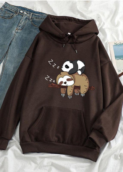 Cozy Sloth & Panda Print Women's Casual Pullover Hoodie