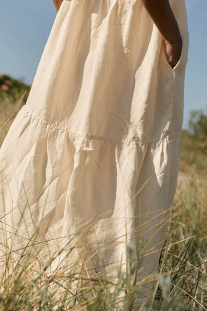 Cotton Crinkled V-Neck Tiered Vest Maxi Dress