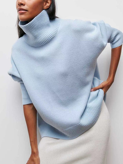 Solid High Neck Loose Sweater