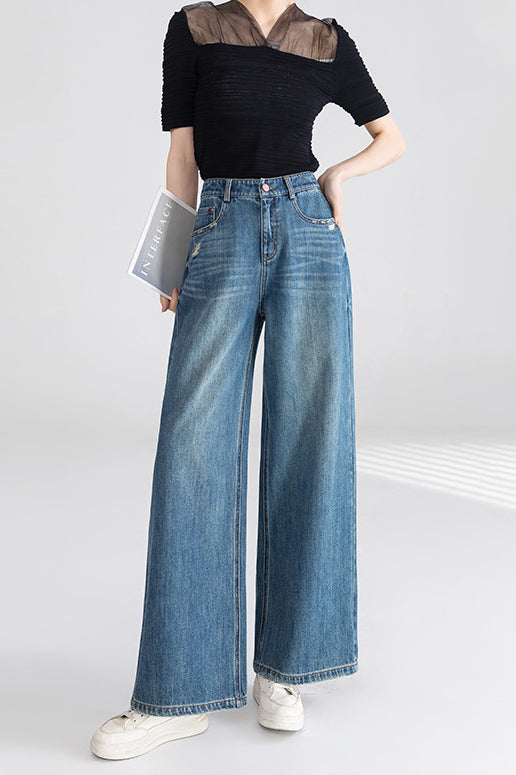 High Waist Wide Leg Cotton Jeans