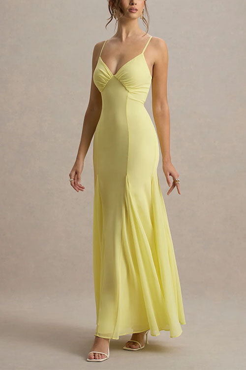 Meridress V Neck Adjustable Strap Bodycon Flare Maxi Dress