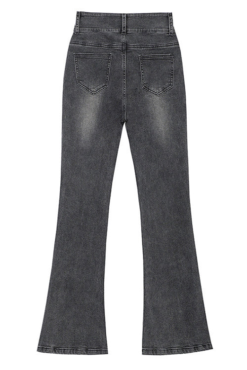 Distressed Bell Bottoms Stretchy Denim Pants