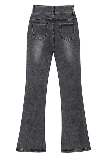 Distressed Bell Bottoms Stretchy Denim Pants
