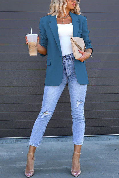 Classic Single Button Back Slit Pocketed Blazer