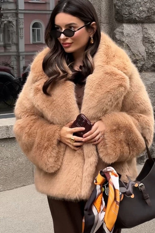 Solid Color Cropped Fur Coat