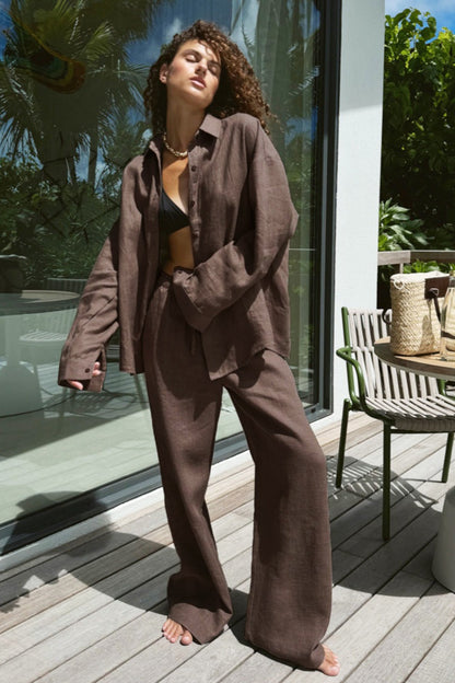 Cotton Long Sleeve Button Down Shirt Pants Set