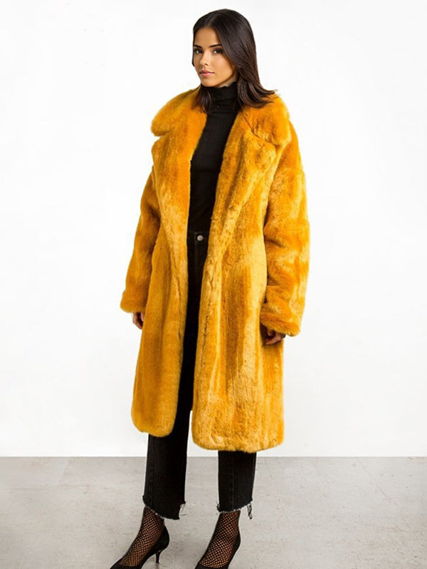 Longline Fux Fur Coat Notched Lapel Belted Eco-friendly Winter Jacket 2026
