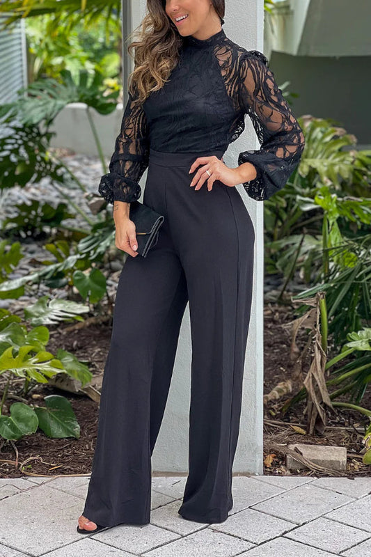 BLACK JUMPSUIT WITH LACE TOP AND OPEN BACK