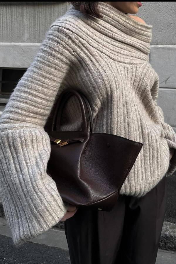 Fashionable Irregular Collar Loose Casual Knitted Sweater