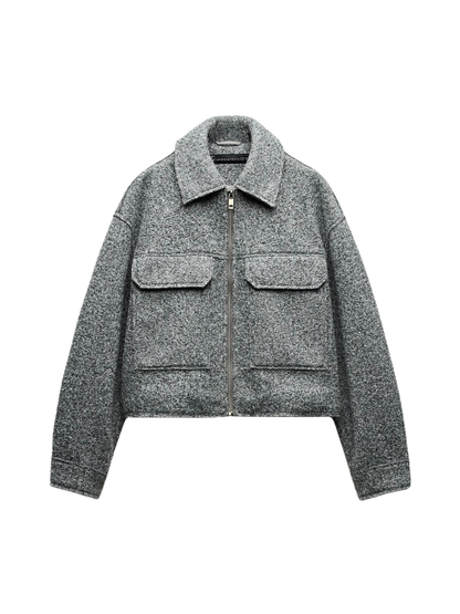 Casual Style Bouclé Grey Jacket