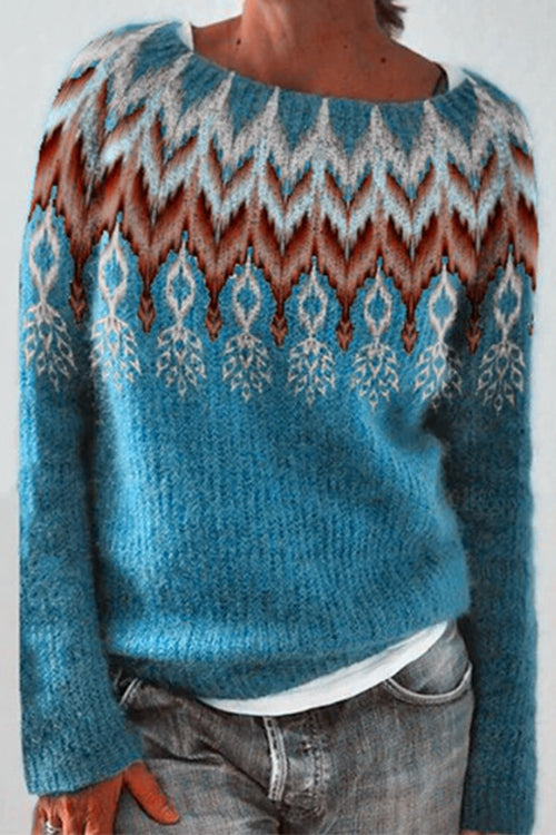 Meridress Round Neck Feather Pattern Slouchy Fall Sweater(in 2 Colors)