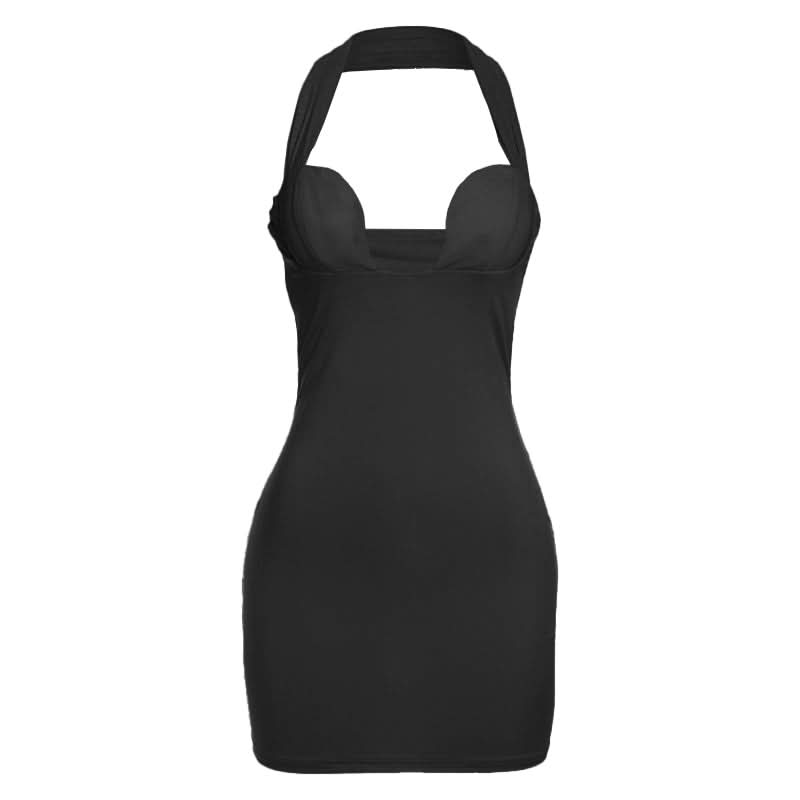 Halter solid backless mini dress