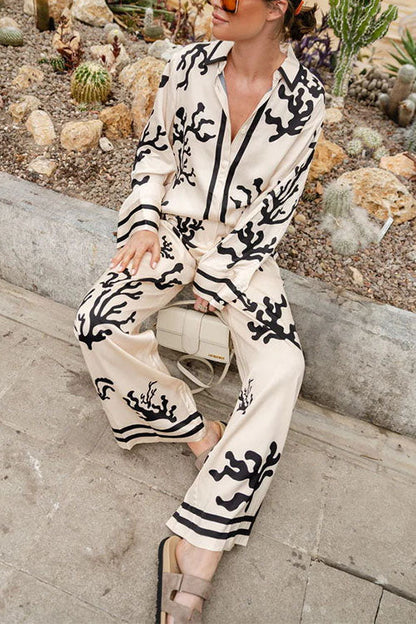 Meridress Wide Leg Reef Print Satin Pants