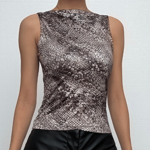 Snakeskin print round neck sleeveless top