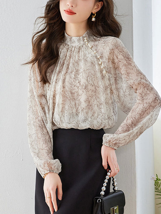 Emily Loose Lantern Sleeve Printed Chiffon Top