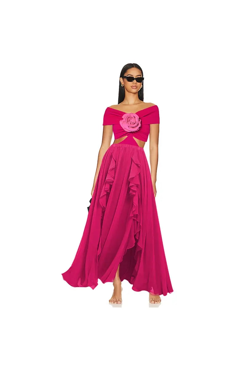 Floral Appliqué Cutout One Piece Swimsuit Set