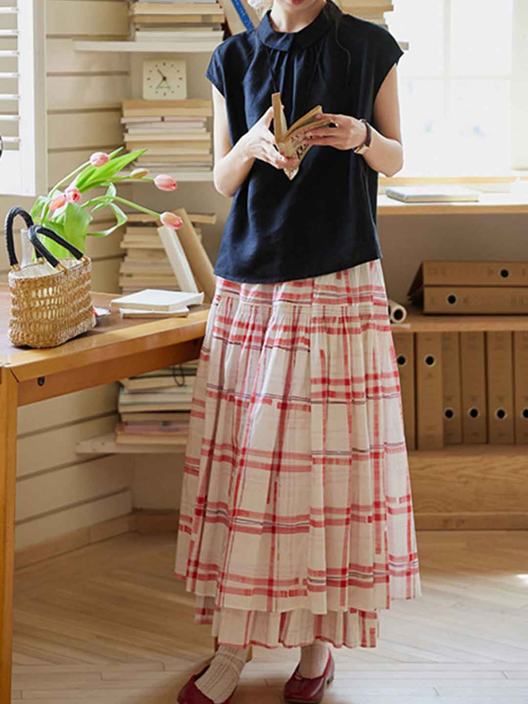 Claire Plaid Double-Layered A-Line Skirt